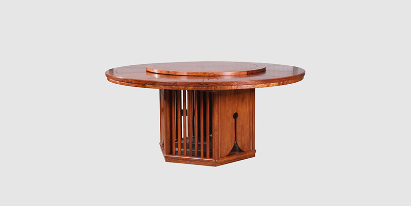 江南中式餐厅装修天地圆台餐桌红木家具效果图
